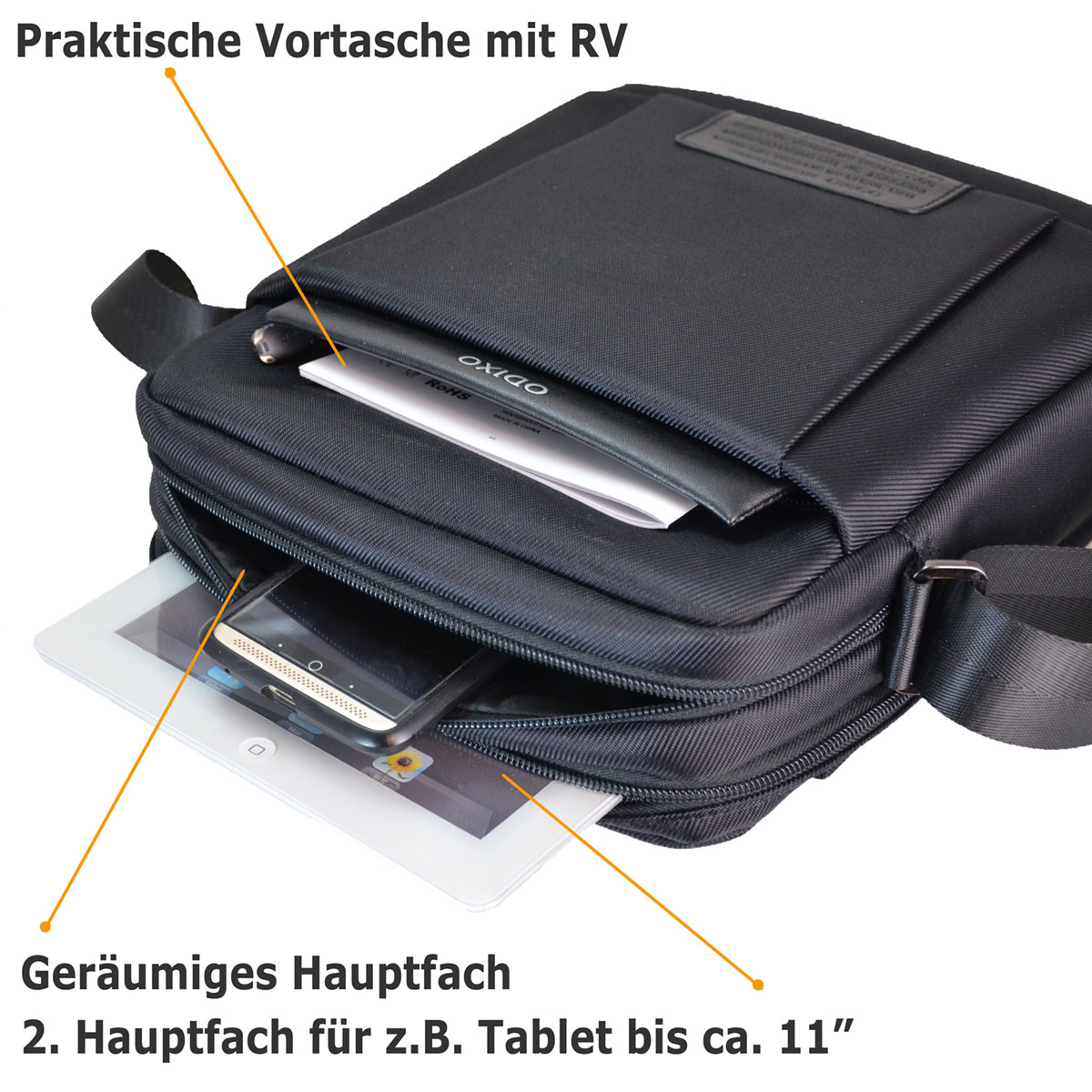 ODIXO Herren Umhängetasche Messenger Bag Schwarz B2169-1 Comfort Edition